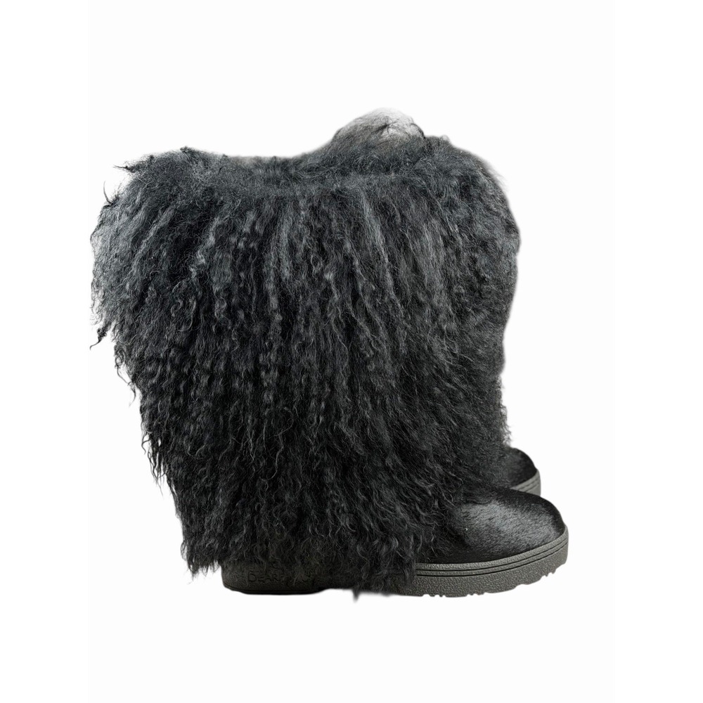 $250 Bearpaw Boetis ll Boots Genuine Leather Suede Long Fur Sheepskin Black Sz 7